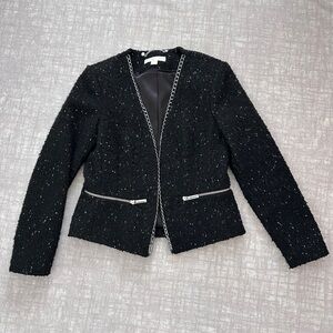 Women's Michael Kors Black White Metallic Fleck Knit Blend Open Blazer Jacket